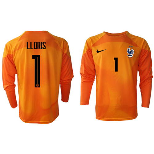 Camisa de Futebol França Hugo Lloris #1 Goleiro Equipamento Principal Mundo 2022 Manga Comprida